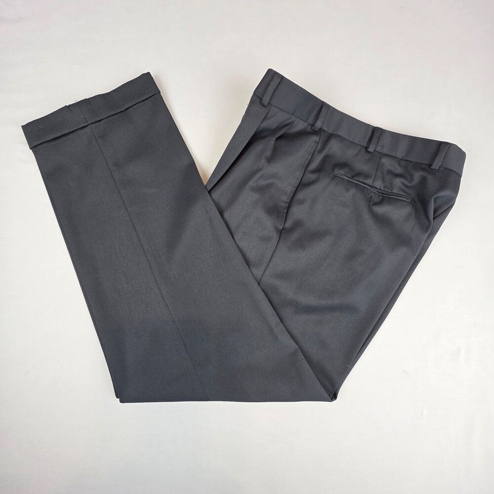 Brooks Brothers Men's Wool Dress Pants 35x30 Navy Pleated Front Cuffed Hem